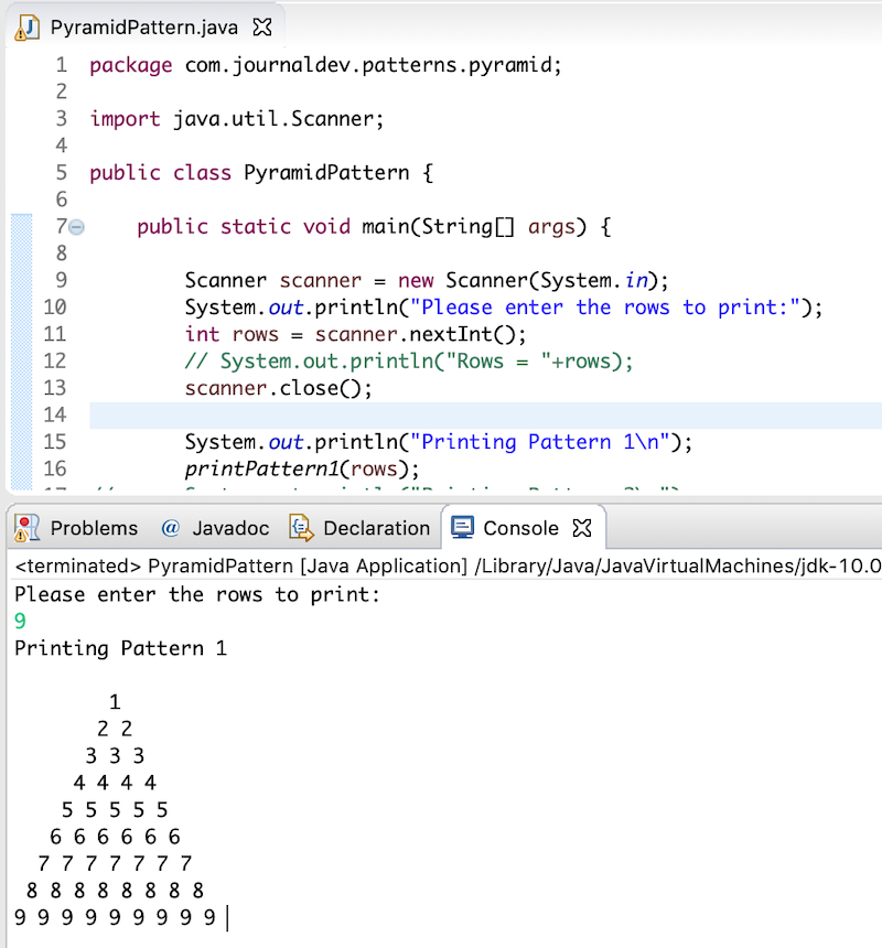 pyramid pattern java